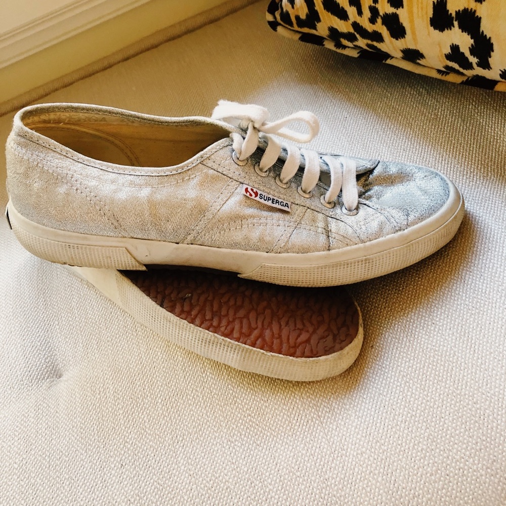 Worn Superga silver sneakers